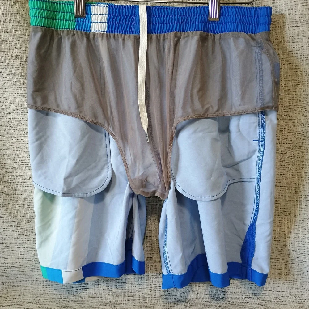 Chubbies Men Blue Teal Color Block Swim Trunks 7 Inch Inseam Large SM21SW00026